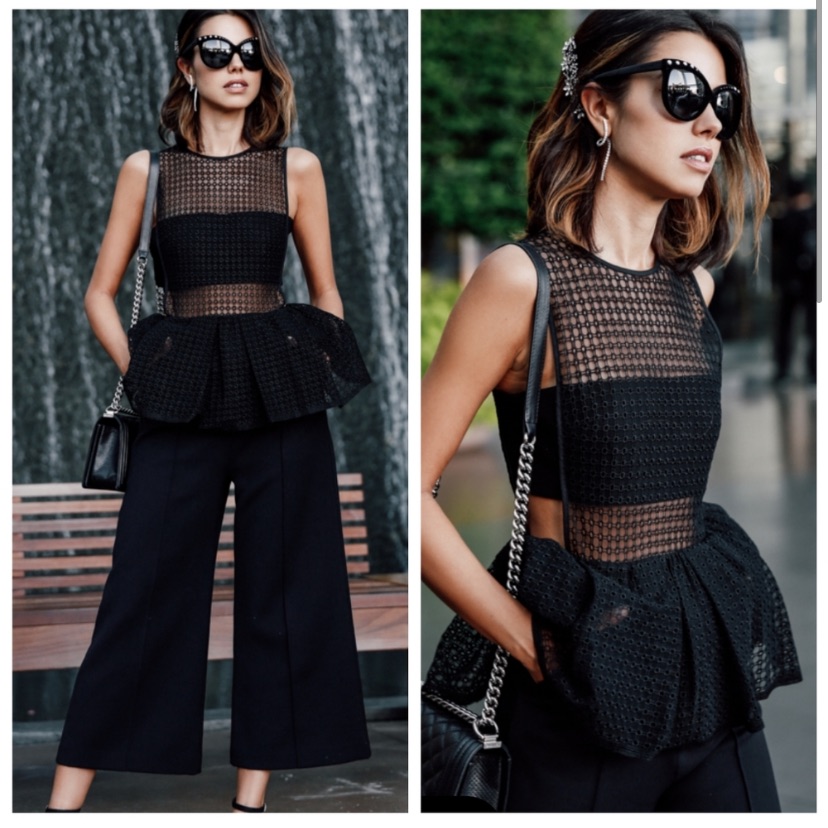 Self-Portrait Black Eyelet Lace Peplum Jumpsuit - 8